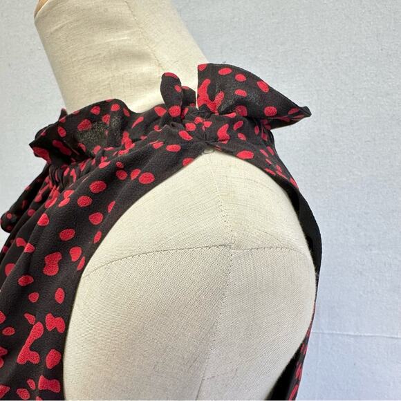 Michael Michael Kors Y2k tie high neck sleeveless blouse red dot print size 4 - Picture 11 of 15